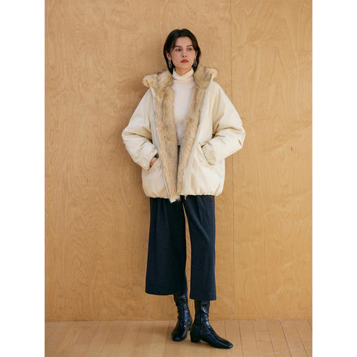 HeyDress环保皮草拼接派克短款羽绒服 商品图4