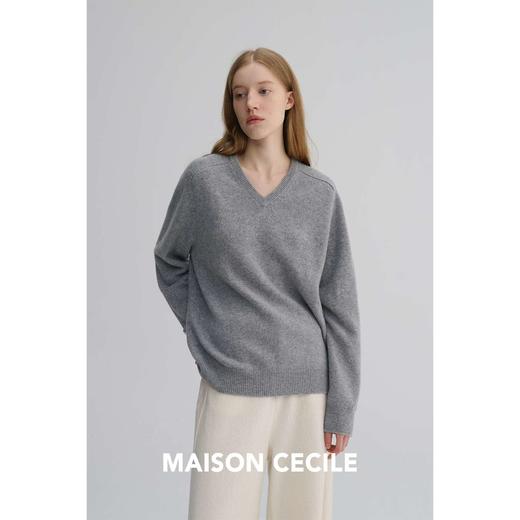 MAISON CECILE三色|高克重全羊绒V领宽松松弛感毛衣 商品图1