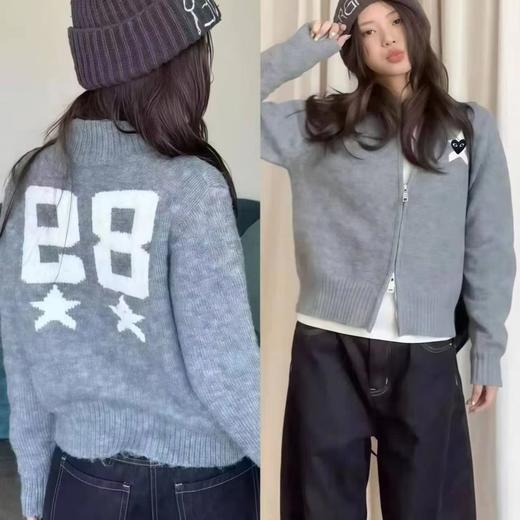 D120847韩系慵懒风立领半高领设计立体星星刺绣针织拉链开衫 商品图7