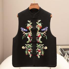 断码清仓价HH 25111306羊毛休闲毛呢马甲新中式国风刺绣外套