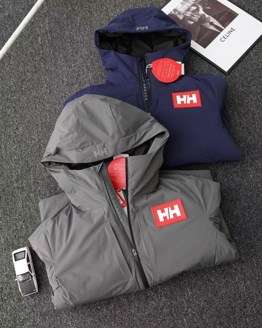 D120805秋冬红硅胶标连帽冲锋衣羽绒服男女同款情侣款 商品图2