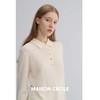 MAISON CECILE 奶白羊毛软糯坑条纹肌理优雅polo领牛角扣针织上衣 商品缩略图1