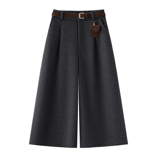 丁摩 米杏色毛呢休闲阔腿裤女款秋季新款高腰宽松直筒八分裤5ZF-39231 商品图1