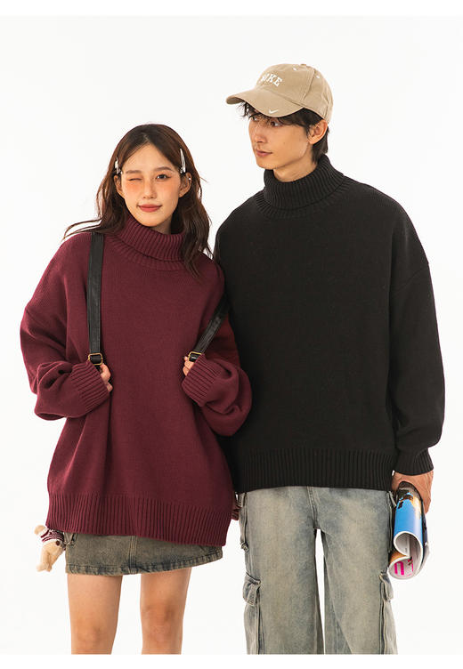 【YW】无忧购“礼物季”“圣诞清仓福利”纯色高领内搭毛衣男冬季新款慵懒风日系百搭情侣针织衫K4087（截单后3-5天发货） 商品图0