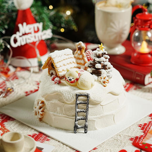 雪国节日物语 | 雪景木屋巧克力蛋糕卡通儿童| 香草碧根果香蕉夹心生日蛋糕 商品图1