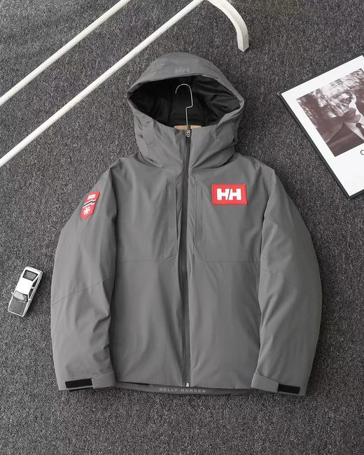 D120805秋冬红硅胶标连帽冲锋衣羽绒服男女同款情侣款 商品图4