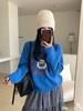 D120835新款时尚俏皮卡通小花图案宝蓝色圆领针织毛衣 商品缩略图1