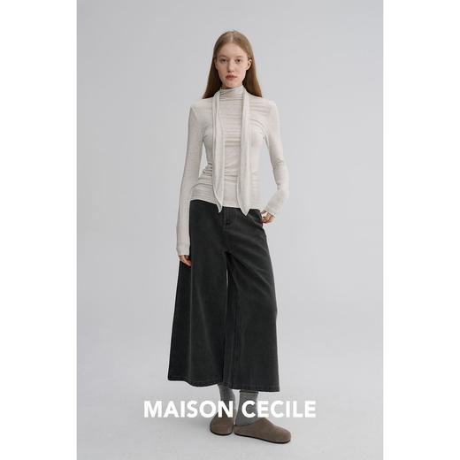 MAISON CECILE 两色|设计感花瓣飘带优雅随性修身显瘦高领打底上衣 商品图4