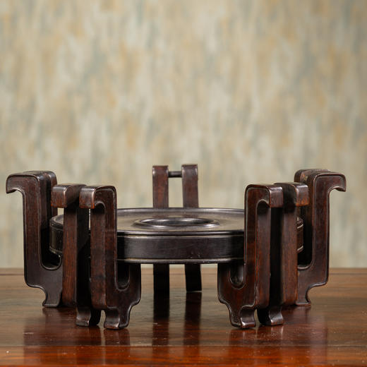 清	红木五足器座（一对） 商品图0