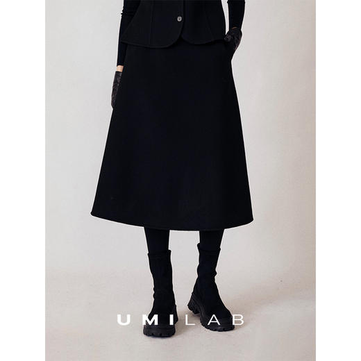 UMILAB｜黑松露*羊毛混纺收腰马甲/半松紧藏肉伞裙双面呢套装E282W 商品图1