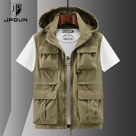 男士薄款休闲马甲春秋季男女同款多口袋工装大码坎肩连帽背心