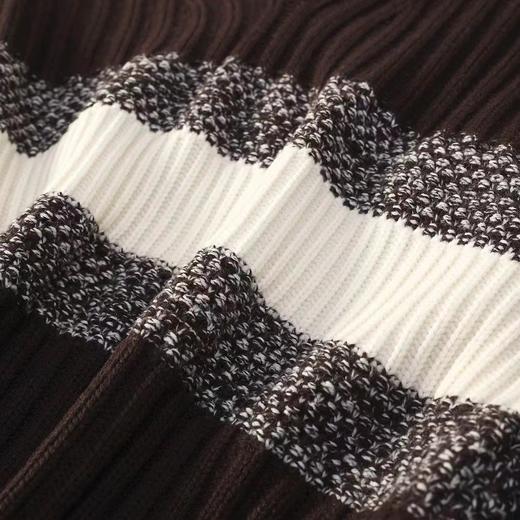 D120879复古气质拼色条纹小V领落肩宽松坑条加厚针织毛衣 商品图11