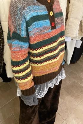 ANSUABEL 复古彩色条纹慵懒宽松毛衣 21961