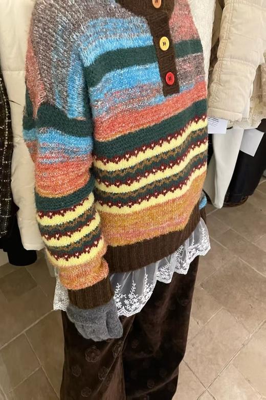 ANSUABEL 复古彩色条纹慵懒宽松毛衣 21961 商品图0