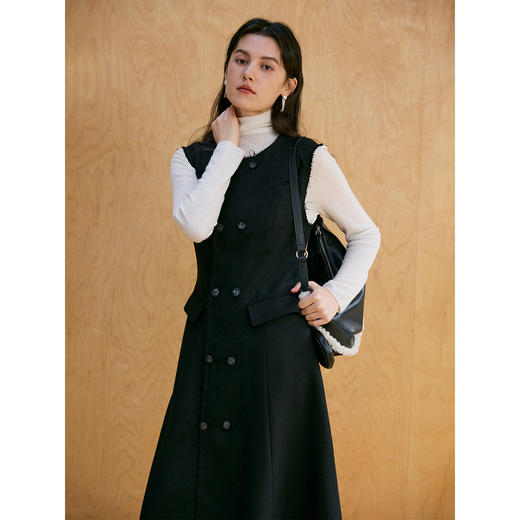 HeyDress无袖收腰毛呢连衣裙 商品图1