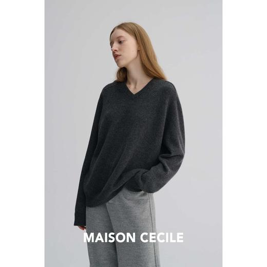 MAISON CECILE三色|高克重全羊绒V领宽松松弛感毛衣 商品图2
