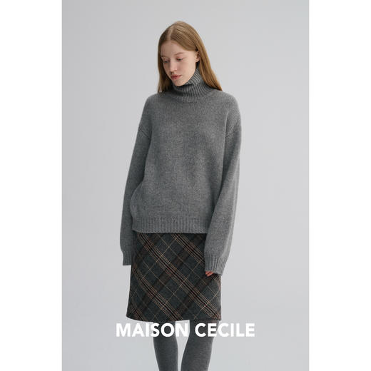 MAISON CECILE 秋冬羊毛混纺复古格纹显瘦高腰微一字/A字毛呢半裙 商品图2