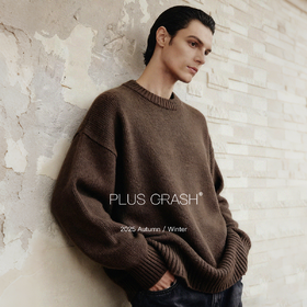 PLUS CRASH冬季新款羊毛混纺高级粗针保暖针织衫男女慵懒圆领毛衣