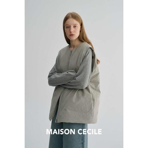 MAISON CECILE 宽松休闲夹棉保暖廓形圆领拉链式叠穿棉服马甲 商品图4