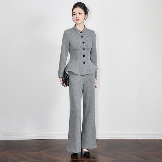 「高货wl」全新升级【铂金会员441/天猫599/差价158】(99300)洛诗琳2025秋冬羊毛呢收腰西服外套高腰微喇休闲裤两件套 商品图0