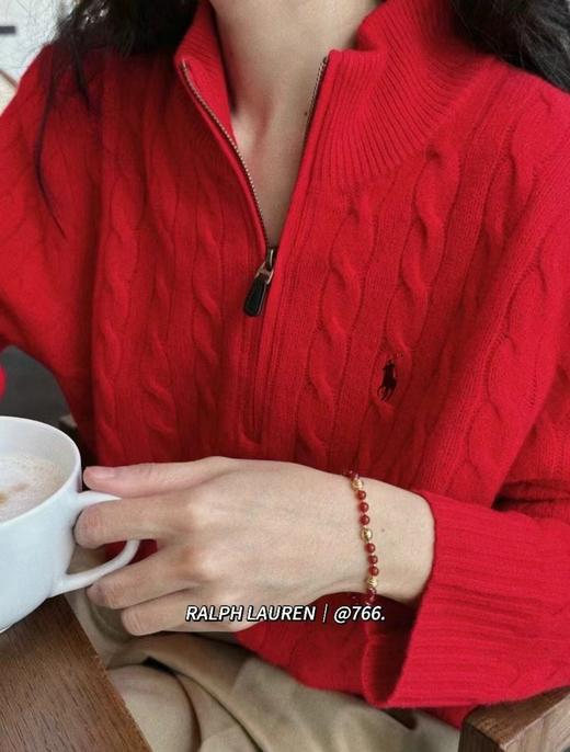 D120821新年红圣诞红复古绞花半拉链毛衣打底针织衫 商品图7