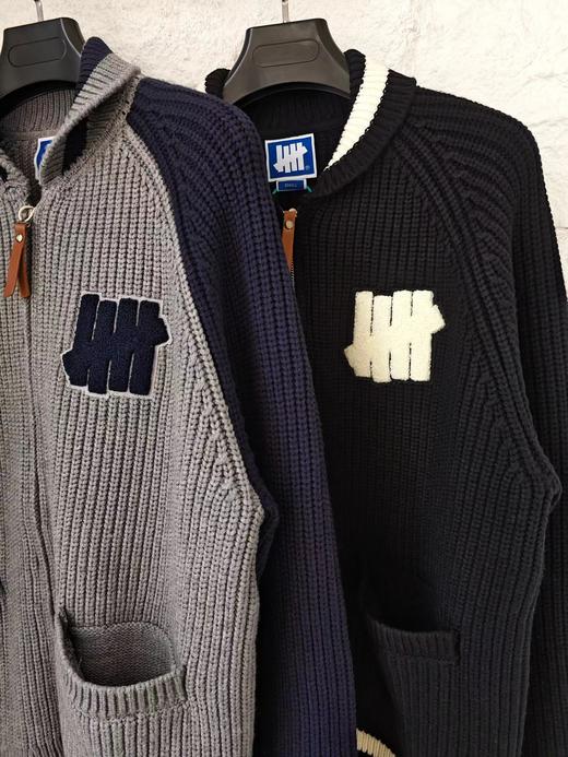 D120802五条杠撞色Logo条纹运动复古元宝针翻领针织衫拉链外套 商品图6