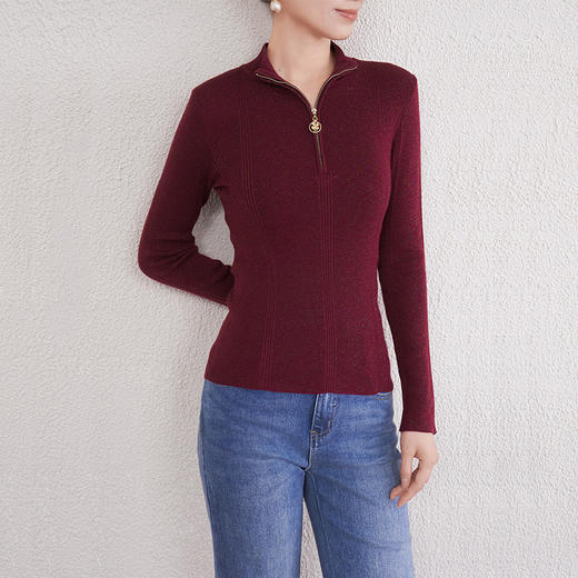 「自」全新升级【铂金会员293/天猫399/差价106】(04912)洛诗琳新款半拉链羊毛针织衫2025秋冬气质修身显瘦百搭上衣 商品图0