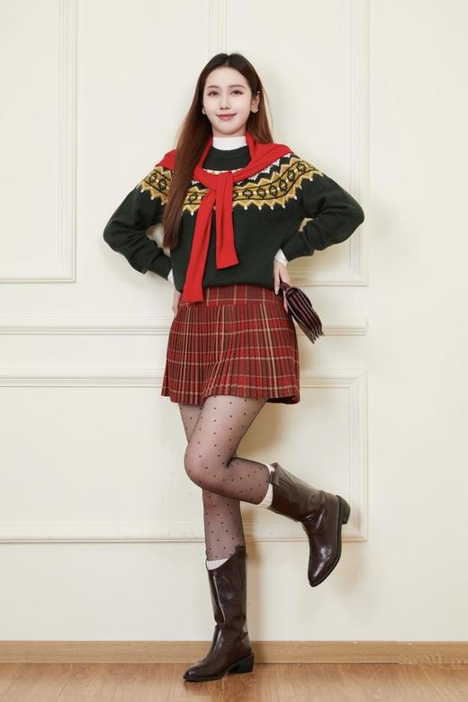 L.Fleuri 复古红色格子减龄毛呢百褶短裙 21971 商品图5