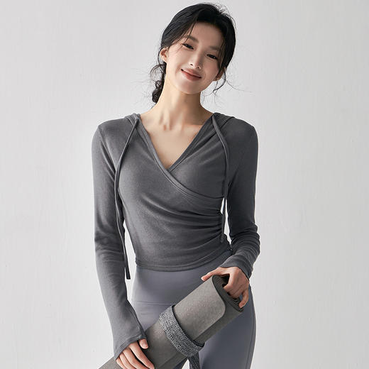 跃牌【美西西系列】秋季新款纯欲小心机交叉连帽瑜珈服女显瘦运动上衣辣妹外穿健身服CX-687 商品图4
