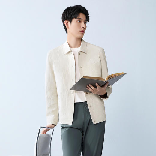 【泡泡纱肌理】柒牌男装茄克衫春季2026新品翻领休闲商务上衣外套130K70050 商品图1