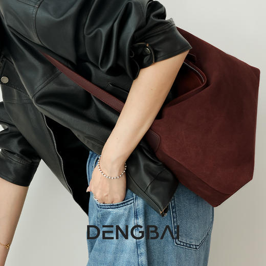 登白DENGBAI 秋冬反绒牛皮单肩斜挎手提包包 商品图3
