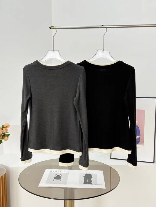 D120848撞色假两件柔软舒适单穿内搭针织打底衫 商品图1