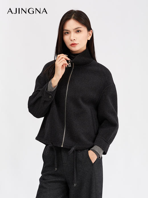 【商场同款】阿菁娜休闲立领山羊绒双面呢外套A30D511108 商品图0