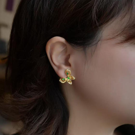 龢盒原创 银镶冰绿翡翠蝴蝶耳钉戒指 商品图4