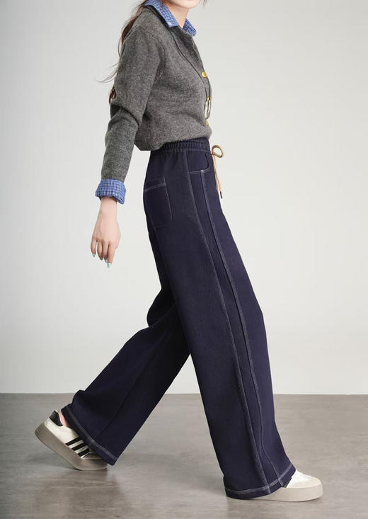 一条过冬！加绒加厚复古明显牛仔阔腿裤！ 商品图3