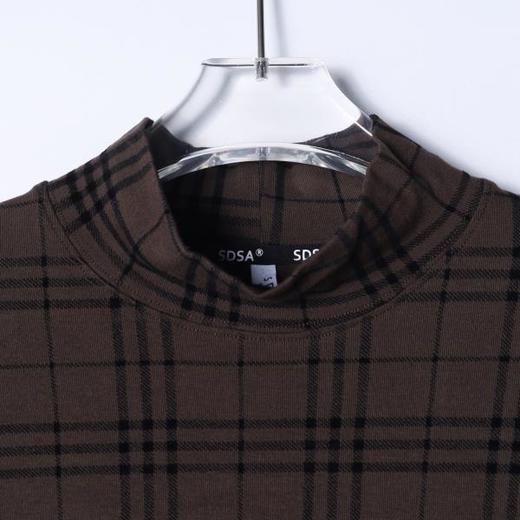 T5073SDSA男士秋冬新款痞帅男装潮牌复古撞色格纹格子立领长袖T恤百搭 商品图1