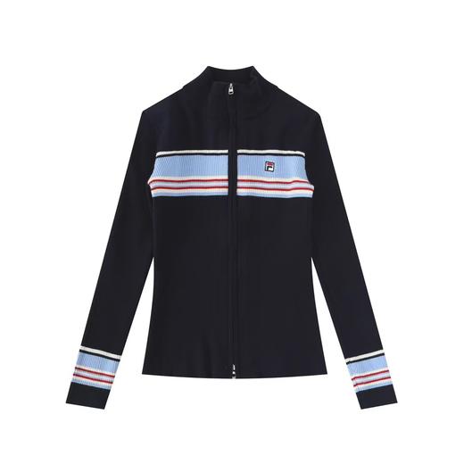 D120858冬季新款女子修身拼色拉链开衫外套编织衫毛衣 商品图1