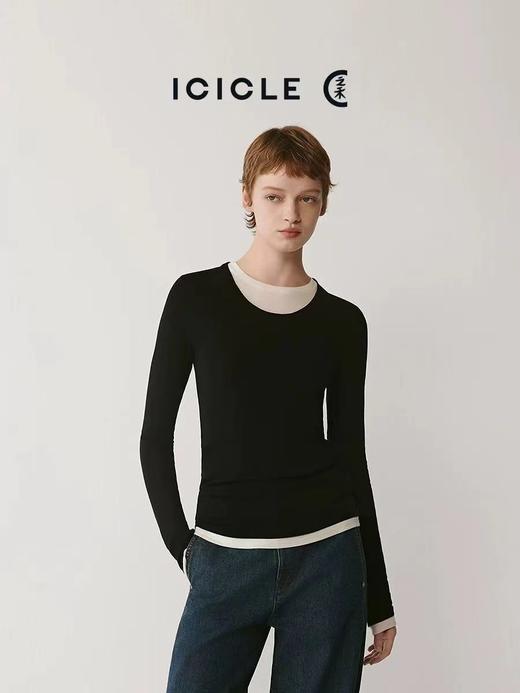 D120848撞色假两件柔软舒适单穿内搭针织打底衫 商品图7