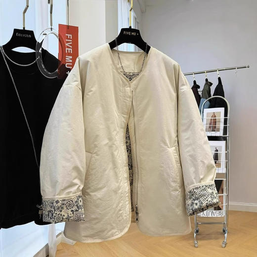 丁摩 高级感复古别致独特超好看棉服女秋冬慵懒休闲棉衣外套5ZF-8894 商品图0