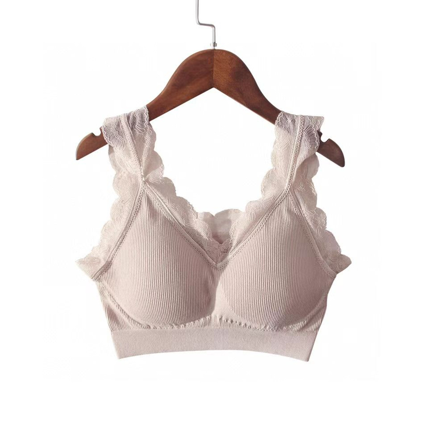 【必败榜——经典内衣】背心式内衣 出口日本 不往上跑的Bra 棉质螺纹花边文胸 包纱增强内衣包裹性 不易变形的一款均码内衣 哺乳期后的救星内衣