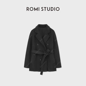 ROMI STUDIO秘鲁羊驼超细澳毛西装领收腰毛呢大衣外套RWCWW87287