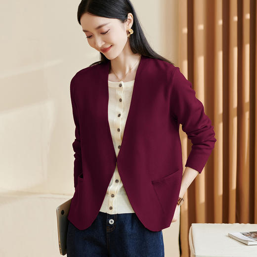 剩S/M/XL 米思阳2025冬季新款气质简约开衫短外套质感修身针织纯色上衣2343 商品图1