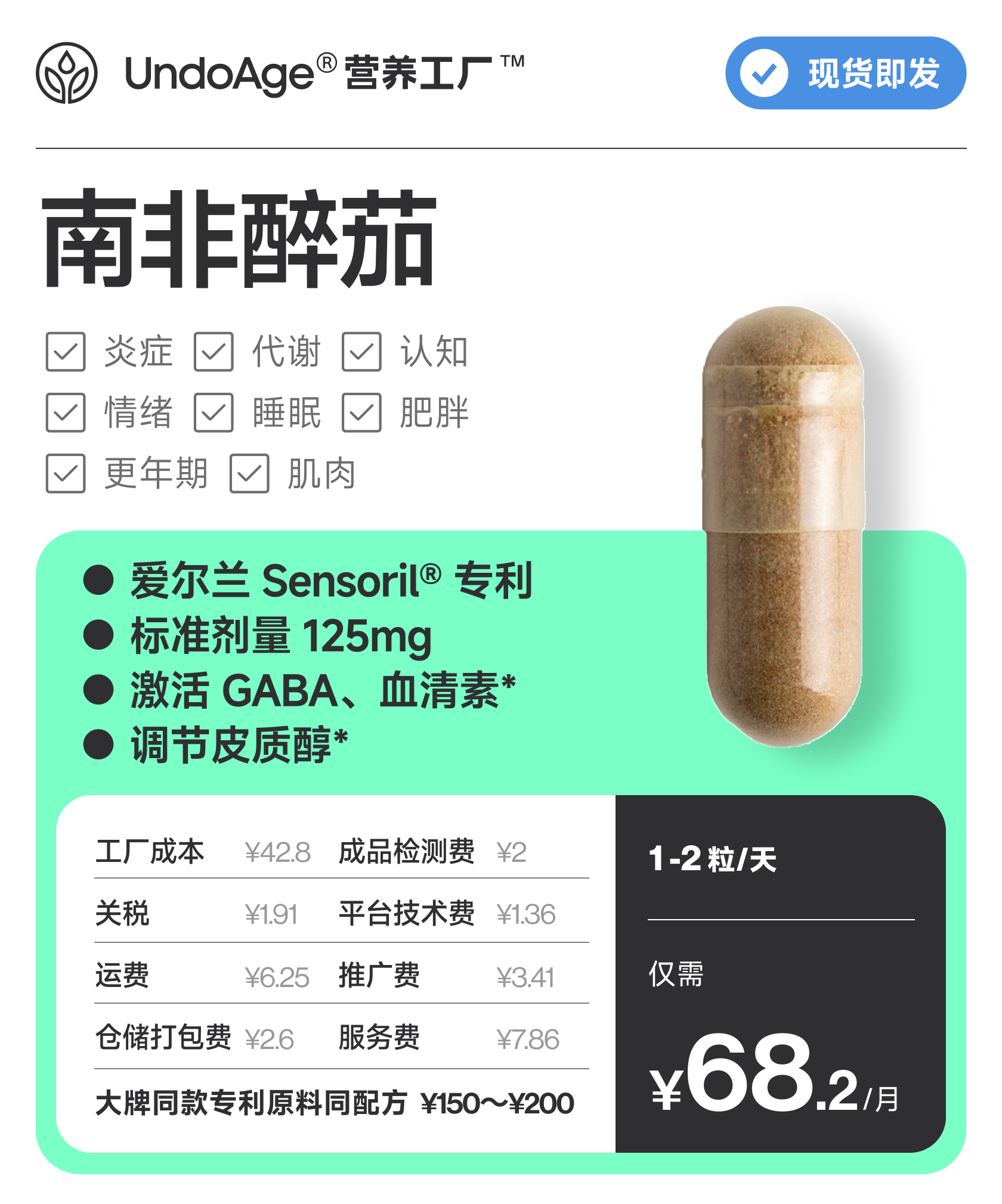 南非醉茄｜睡眠质量 皮质醇 压力｜爱尔兰 sensoril® 专利 【现货即发】
