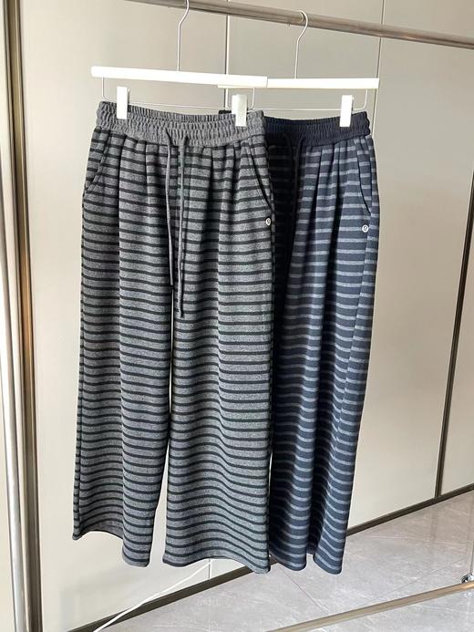 D120832休闲舒适风格高腰抽绳设计竖条纹的宽松阔腿裤 商品图0