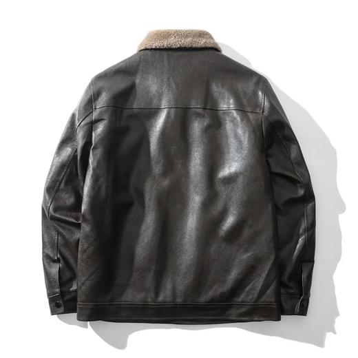 美式痞帅柔软水洗PU皮冬男复古休闲加绒保暖机车皮衣加厚夹克外套 商品图5
