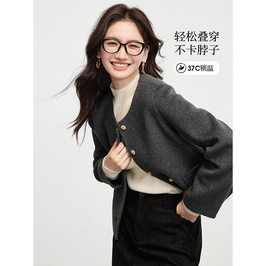 【年终特卖】熙世界小香风绵羊毛双面呢外套女小个子短款毛呢大衣2025秋冬新款 商品图1