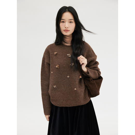 HeyDress宽松亮片装饰羊驼毛毛衣 商品图3