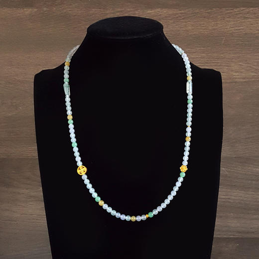 【天然正品】A货翡翠收藏级足金配天然细腻约5.5MM福禄寿冰种翡翠珠串项链手链两用款5.5MM（皆取最大值）链长：60CM女士251125NJS19 商品图6