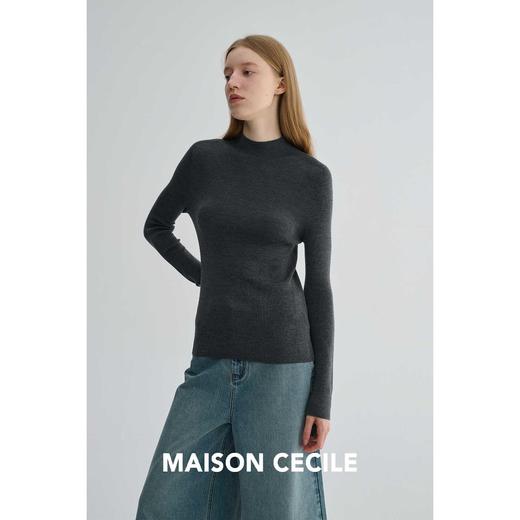 MAISON CECILE 三色|精纺羊毛修身显瘦优雅半高领温暖针织打底衫 商品图1