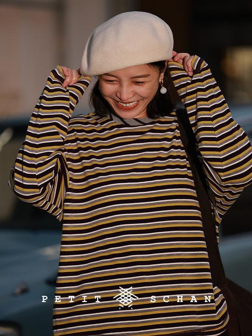 PETIT SCHAN小闪 CLO#983 A Stripes Party 条纹派对 进口条纹针织磨毛撞色套头衫 商品图0
